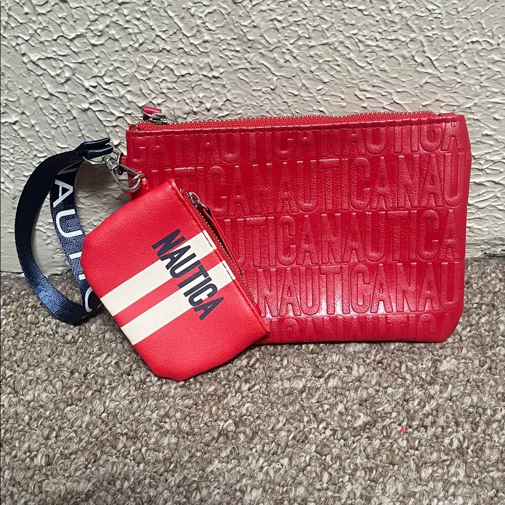 Nautica Bold Red Embossed Wallet Set